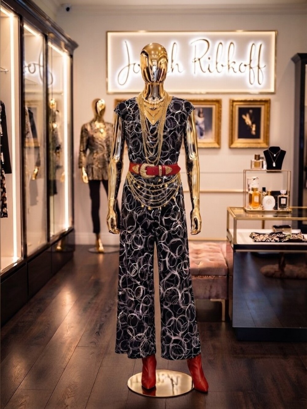 Joseph Ribkoff Black Printed V-Neck Wide-Leg Jumpsuit